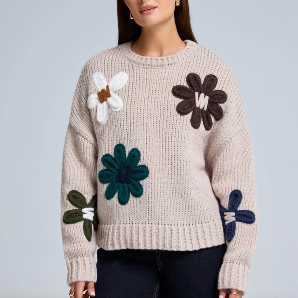 Suzy Sheir Floral Shaker Stitch Sweater